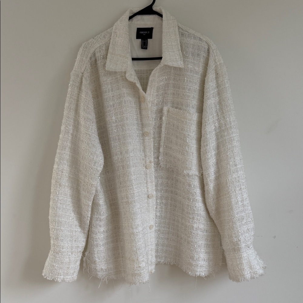 Forever 21 Men's White Textured Button Down Shirt